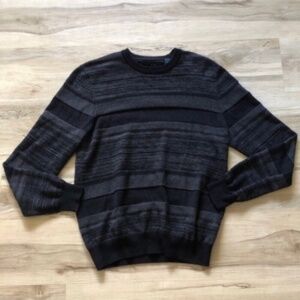 Perry Ellis Men's Dark Gray Striped Long Sleeve Tee Lightweight Sweatee